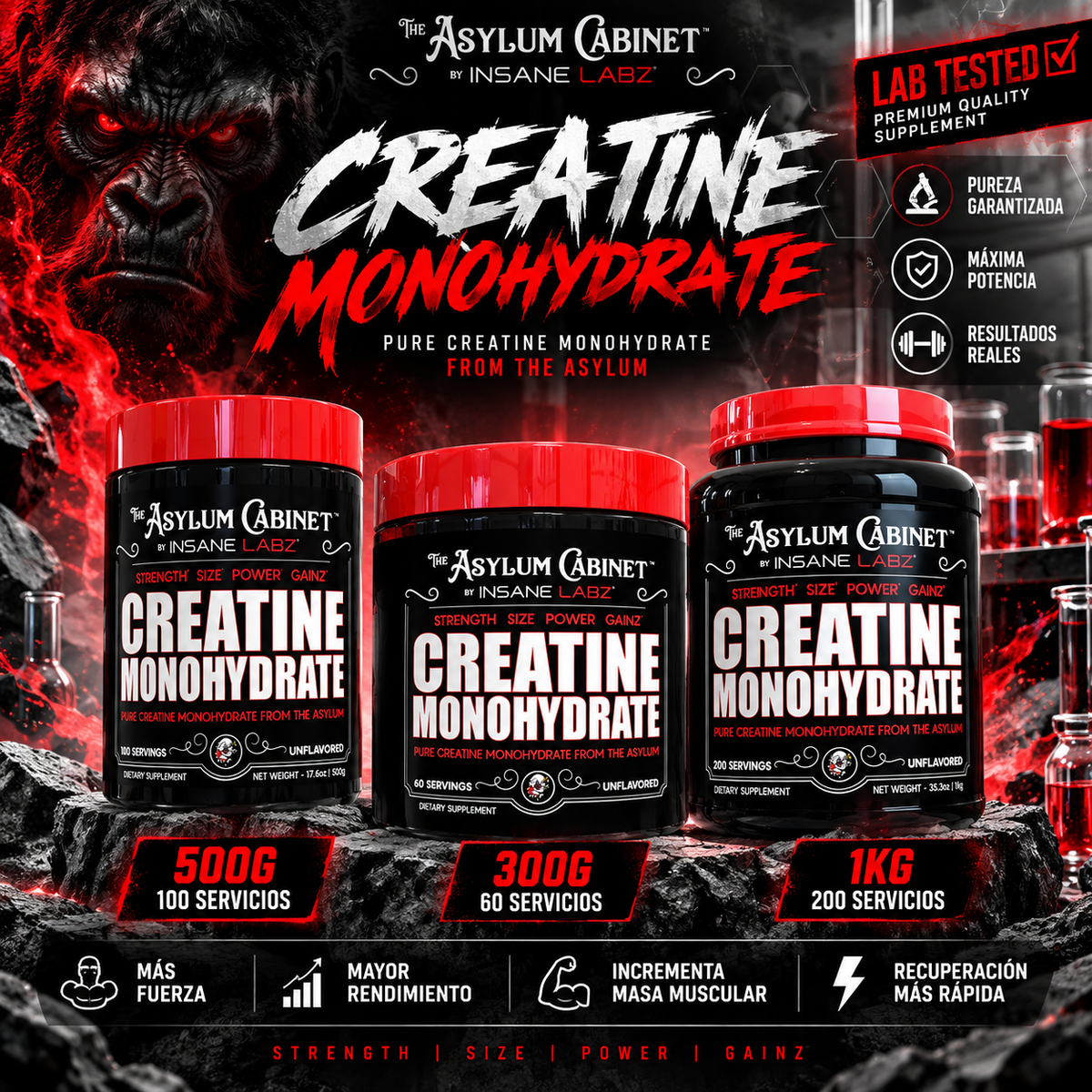 Creatina Insane Labz 300g - 60 Porciones