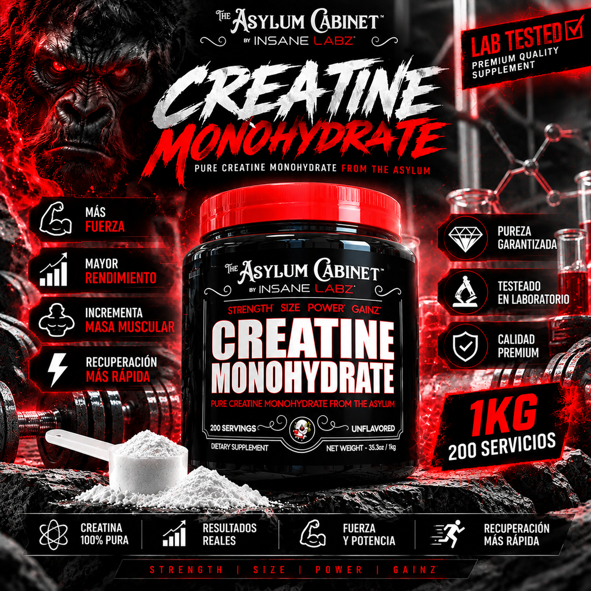 Creatina Insane Labz 1kg - 200 Porciones
