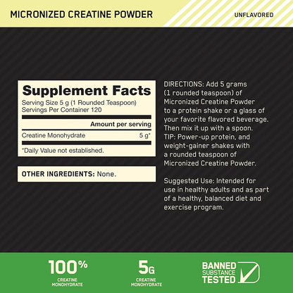Optimum Nutrition Micronized Creatine Powder 600 info